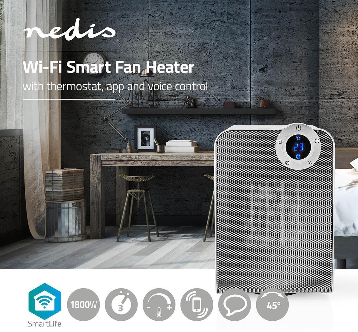Wi-Fi Smart вентилаторна печка, 1800W, 230VAC, бяла, NEDIS WIFIFNH20CWT