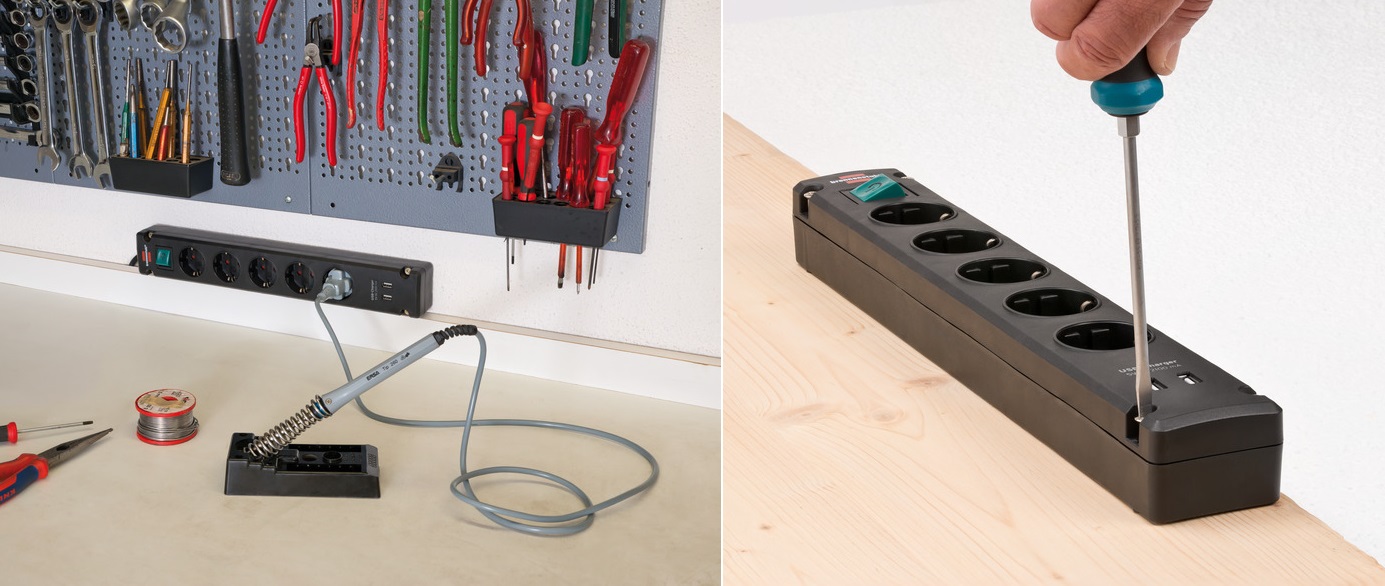 Разклонител за стена/плот 5-ца, 3m кабел, с ключ, USB, черен, Bremounta, Brennenstuhl 1150660315