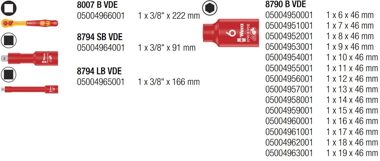 Комплект гедоре, тресчотка, вложки и удължители, 17 части, изолирани 1000V, WERA 8100 SB VDE 1 Zyklop