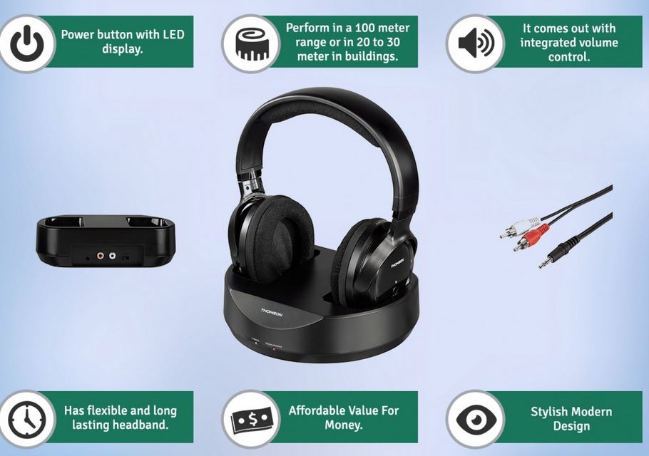 Безжични слушалки HAMA, WHP3001BK, bluetooth, UHF, черни