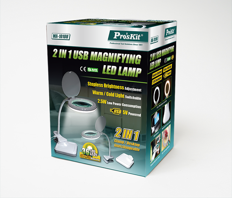 Настолна лупа, с LED, ф100mm, 5VDC, x1.75 , MA-1010U, PRO'S KIT