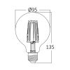 LED filament лампа, 8W, E27, G95, 230VAC, 806lm, 3000K, топлобяла, сфера, BA41-60820, димируема - 3