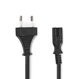 Захранващ кабел, 2x0.75mm2, еврощепсел (прав) - IEC-320-C7, 2m, черен, CEGL11042BK20, Nedis