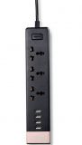 Разклонител 3-ка + 4 USB порта, (шуко, US, UK), 2m кабел, черен/златен, RU-S2, REMAX