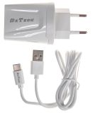 Зарядно за телефон с USB Type-C кабел, USB, 10.5W, бяло, DeTech