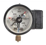 Манометър, контактен, аналогов, ф100x85mm, 0-600kPa, NC+NO, 150VAC, 0.5A