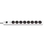 8-way Surge Protected Outlet Strip 19.500A, illuminated ON/OFF switch, 2m cable, white, Hugo!, Brennenstuhl,  1150610328