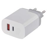 Phone charger, USB and USB Type-C, 30W, white, EMOS
