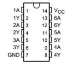 Интегрална схема 74LS14, TTL серия LS, HEX SCHMITT-TRIGGER INVERTERS, DIP14 - 2 - Викиват Интегрална схема 74LS14, TTL серия LS, HEX SCHMITT-TRIGGER INVERTERS, DIP14 - 2