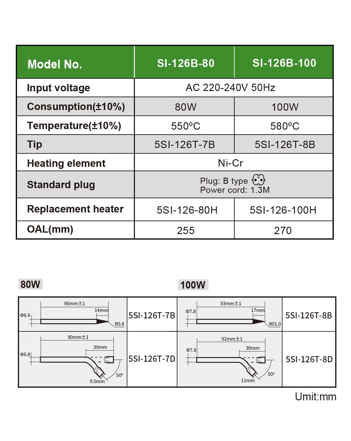 Soldering iron, heating, SI-126B-80, non-adjustable, 230VAC, 80W, conical tip, PRO'S KIT