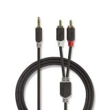 Cable stereo plug 3.5 stereo/M, 2xRCA, black, 1m