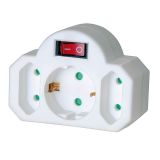 3-way plug in adapter with 1x schuko outlet and  2 euro outlets, ON/OFF switch, 16A, 250VAC, Brennenstuhl, 1508100