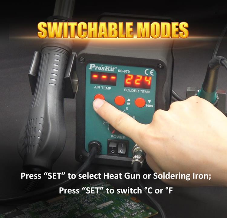 Станция за запояване и горещ въздух, SS-979E, 230VAC, 60W, LED, PRO'S KIT