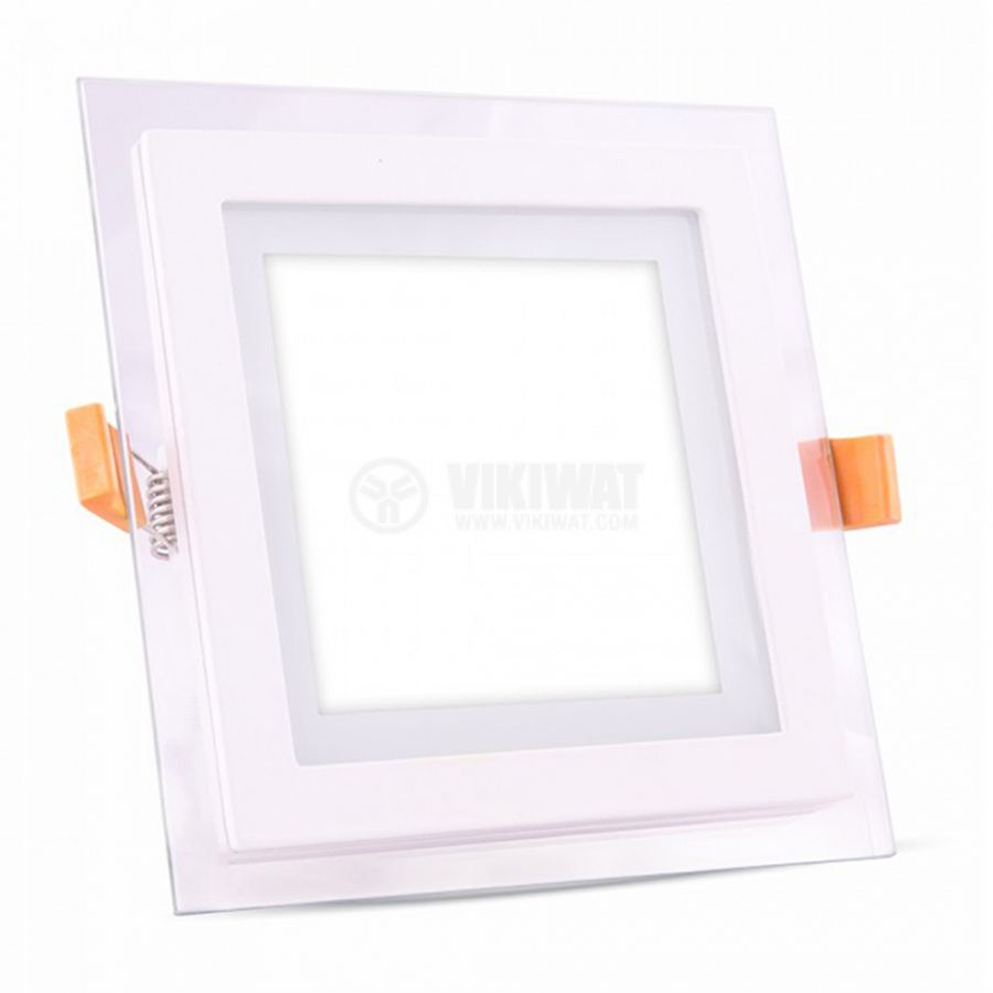 LED панел за вграждане 12W, квадрат, 100~240VAC, 840lm, 6000K, студенобял, 160x160mm, стъклена рамка, VT-1202G