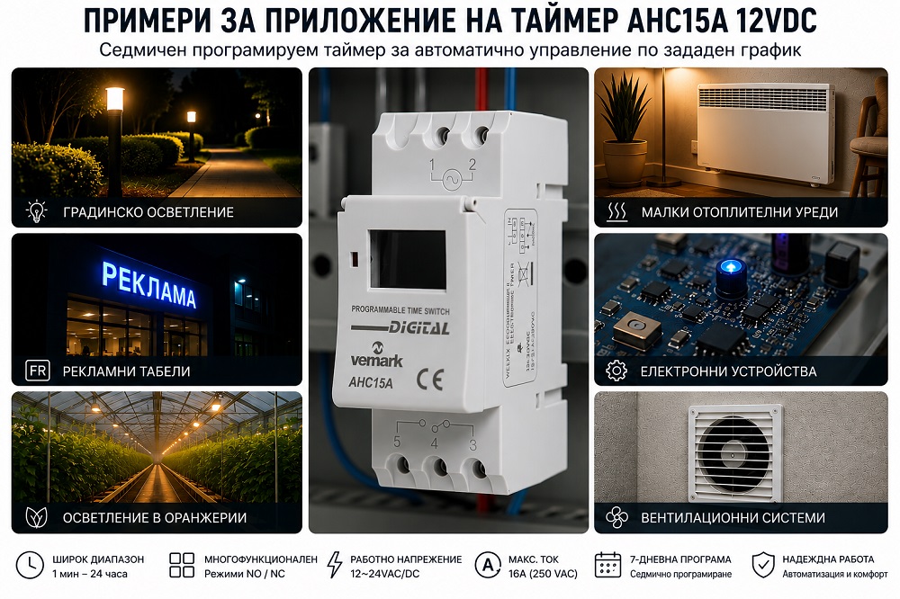 ATHC15A programmable weekly timer 12~24VAC/DC NO+NC 16A/250VAC