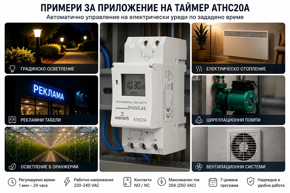 Timer ATHC20A programmable weekly 230VAC NO+NC 20A/250VAC