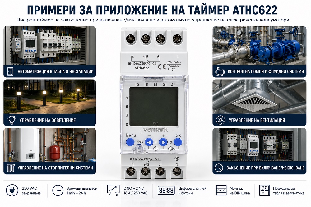 Таймер ATHC622 програмируем, седмичен 230VAC 2NO+2NC 16A/250VAC