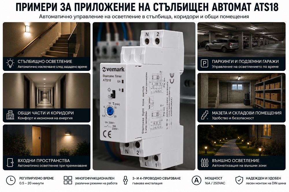 Staircase switch ATS18 220VAC multifunctional 30s~20min 16A/250VAC