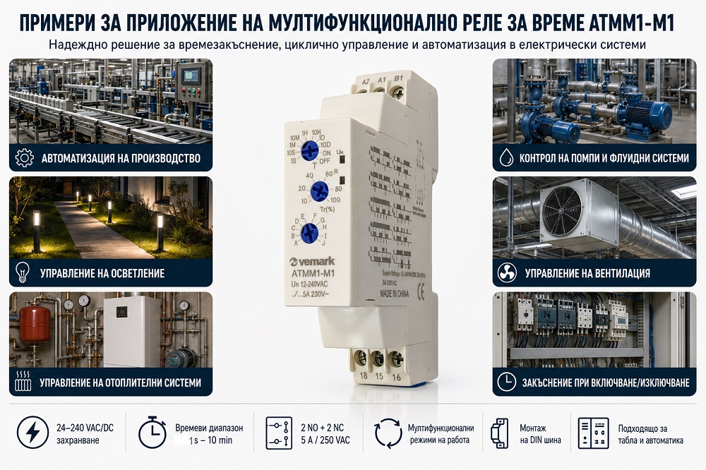 Реле за време ATMM1-M1, 24-240 VAC/DC, 2NO+2NC, 5A, 1s-10D