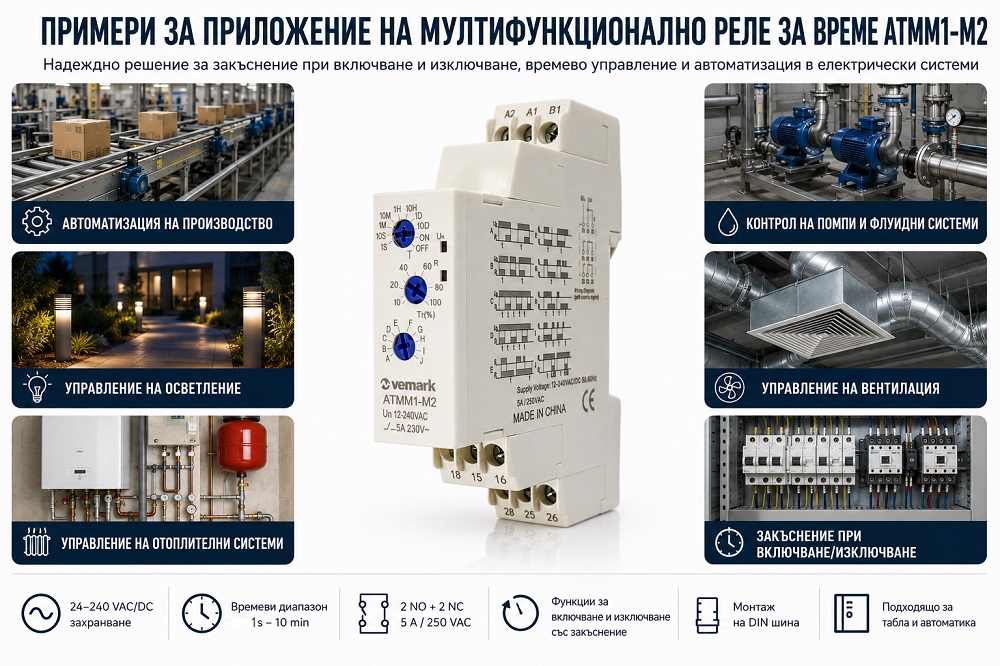 Реле за време, ATMM1-M2, 24 VAC/DC, NO+NC, 5A, 1s-10D
