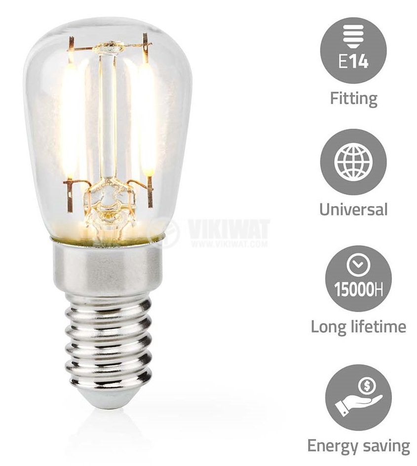 LED лампа, 2W, E14, 230VAC, 150lm, 2700K, топло бяля, за хладилник
 - 2