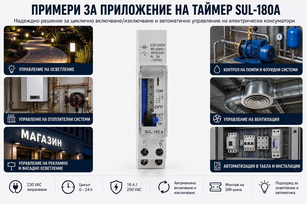 Timer SUL-180A 230VAC cyclic 0~24h 16A/250VAC NO