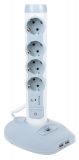 4-way Power Strip Tower, 2 USB ports, MicroUSB port, 2m cable, white/grey, LEGRAND 694614