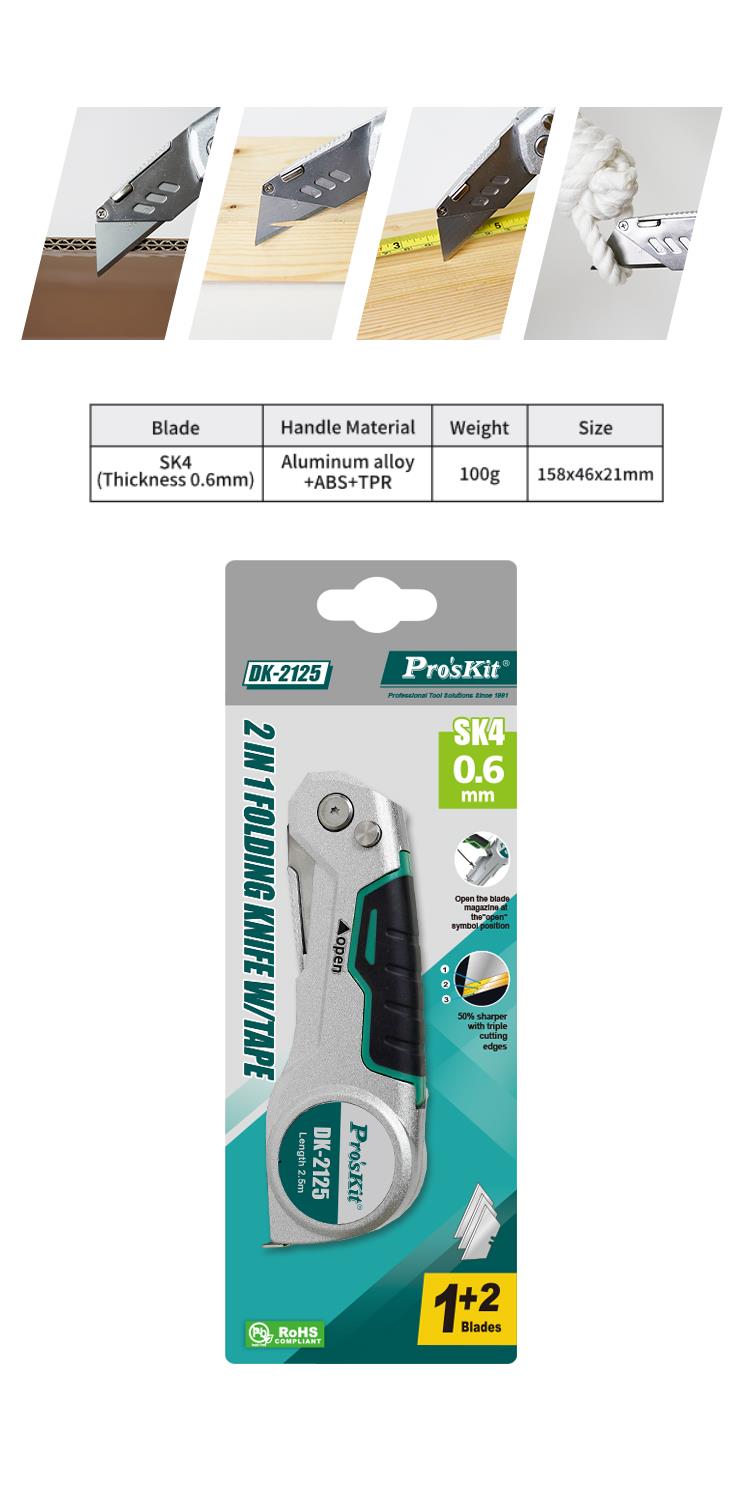 DK-2125 model knife, 2in1, 158x21mm, with tape measure, PRO'S KIT