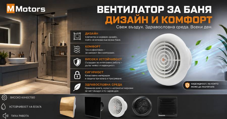 Вентилатор за баня, вентилатор с клапа, вентилатор MMotors
