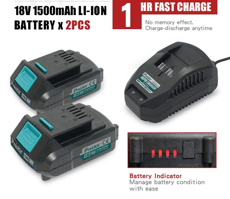 Cordless Impact Drill/Driver 18V, 35Nm, 2 x 1.5Ah Batteries, PT-1801F, PRO'S KIT