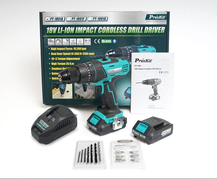 Cordless Impact Drill/Driver 18V, 35Nm, 2 x 1.5Ah batteries, PT-1801F, PRO'S KIT