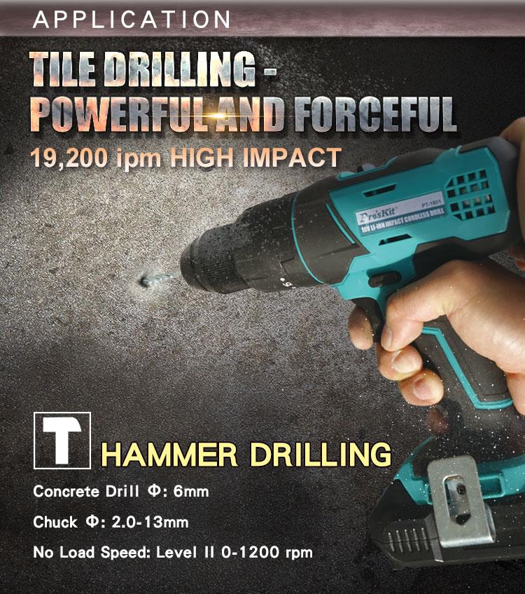 Cordless Impact Drill/Driver 18V, 35Nm, 2 x 1.5Ah Batteries, PT-1801F, PRO'S KIT