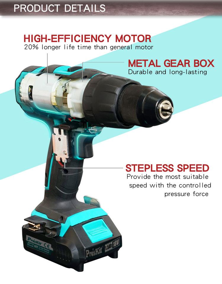 Cordless Impact Drill/Driver 18V, 35Nm, 2 x 1.5Ah Batteries, PT-1801F, PRO'S KIT