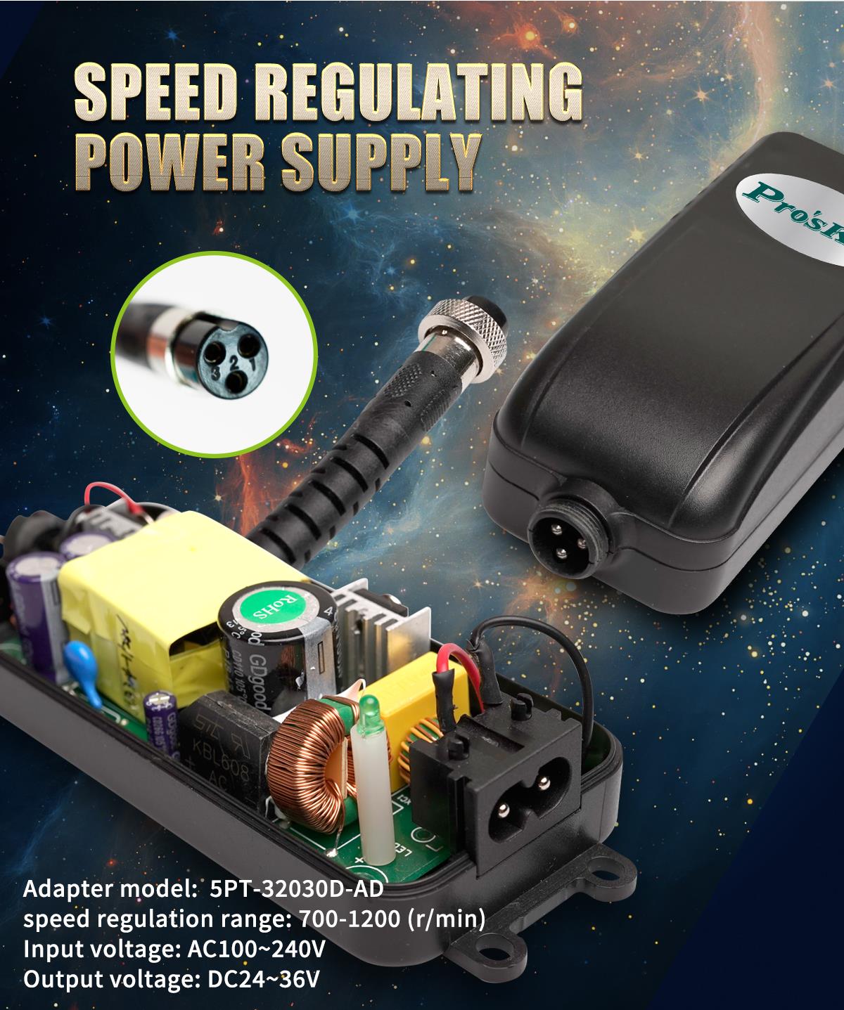 Electric screwdriver, 230VAC, 80W, 700~1200 rpm, PT-32030F, PRO'S KIT