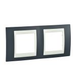 Horizontal frame, Schneider, Unica Plus, 2-gang, slate grey color, MGU6.004.577