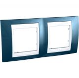 Horizontal frame, Schneider, Unica Plus, 2-gang, glacier blue color, MGU6.004.854