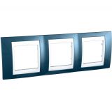 Horizontal frame, Schneider, Unica Plus, 3-gang, glacier blue color, MGU6.006.854