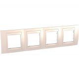Horizontal frame, Schneider, Unica Plus, 4-gang, ivory color, MGU6.008.25