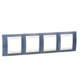 Horizontal frame, Schneider, Unica Plus, 4-gang, glacier blue color, MGU6.008.554