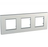 Horizontal frame, Schneider, Unica Quadro, 3-gang, silver color, MGU6.706.55