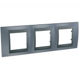 Horizontal frame, Schneider, Unica Top, 3-gang, metal grey color, MGU66.006.297