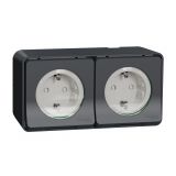 Double socket outlet, 16A, 250VAC, gray, surface, schuko, MUR36029