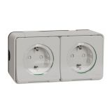 Double socket outlet, 16A, 250VAC, white, surface, schuko, MUR39035