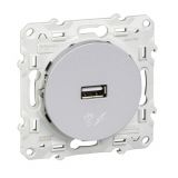 Single socket, 1A, 230VAC, silver, for built-in, USB 2.0, S530408