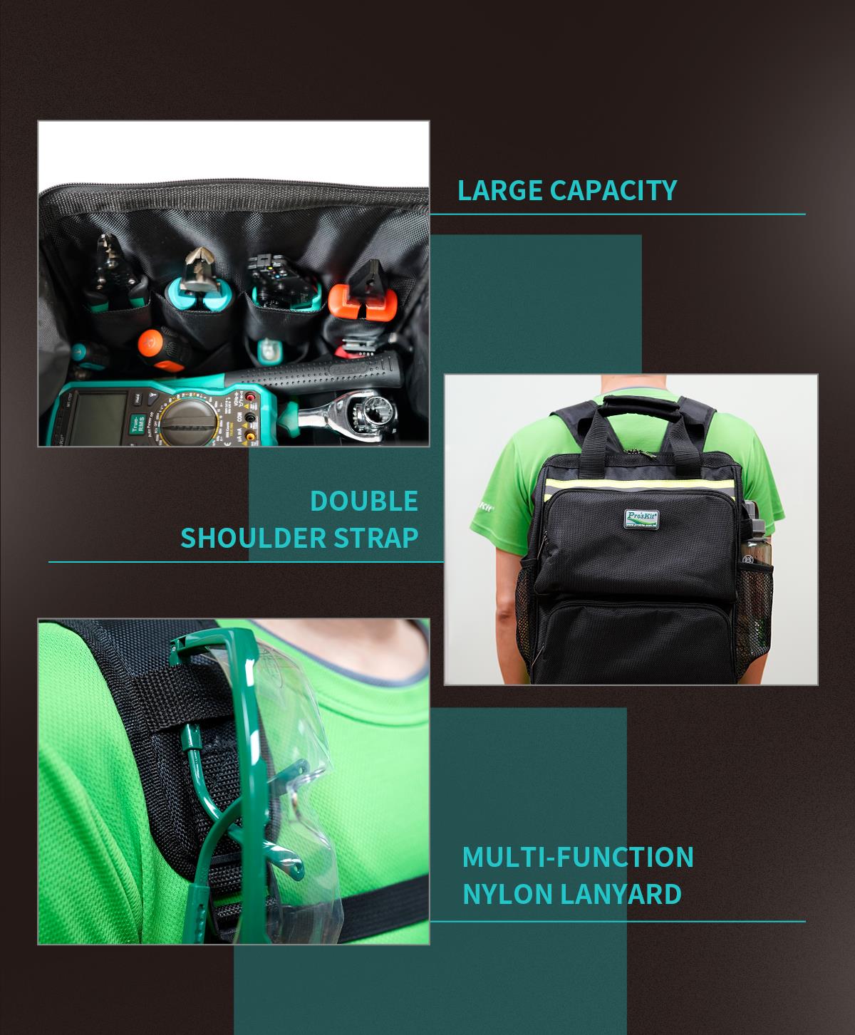 Многофункционална раница, ST-308, черна, 8 вътрешни джоба, PRO'S KIT