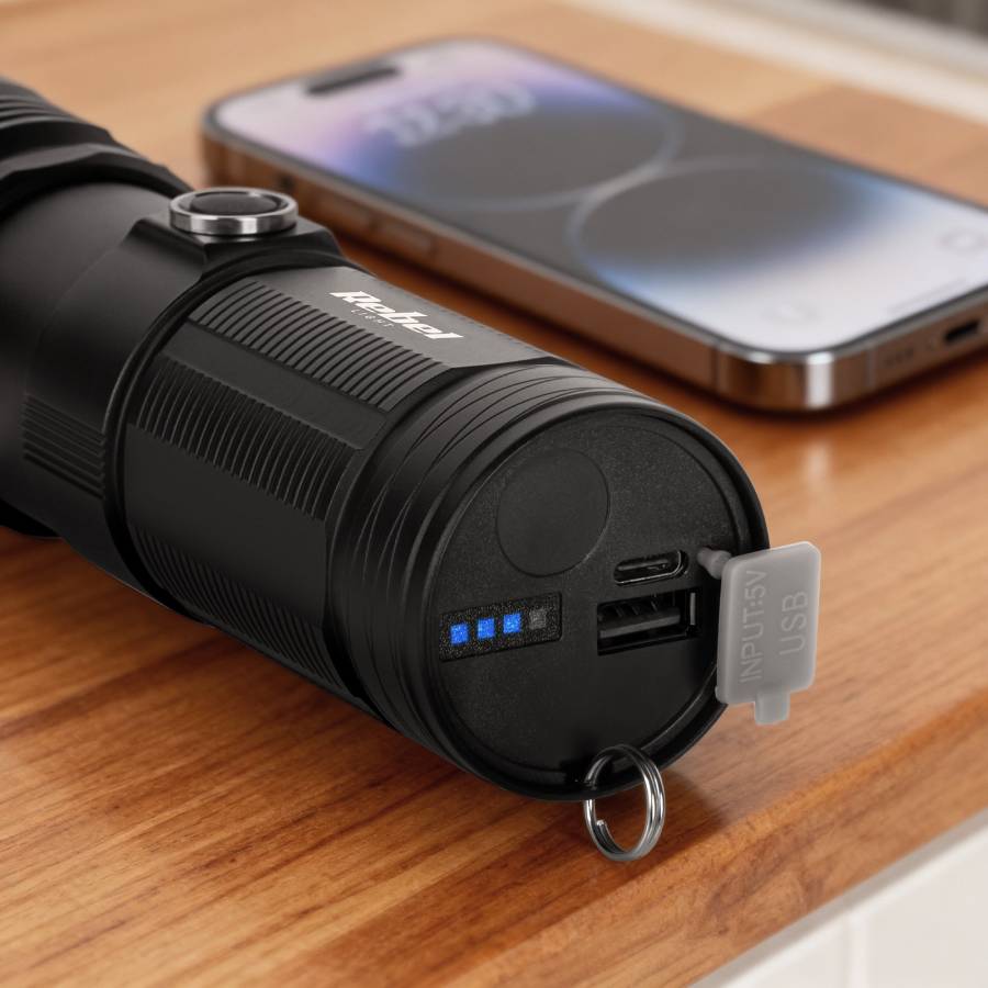 Акумулаторен LED фенер, 20W, 2000lm, Li-Ion, USB-C, черен, URZ0916, Rebel