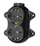Electrical outlet 16A 250V double black surface schuko ATRA 5220