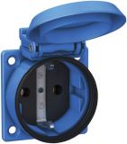 Electrical power socket with cover (schuko), single, 16A, 230VAC, IP54, blue, panel