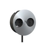 Built-in module Twist, 2 m cable, stainless steel, 2P+Е, 2xUSB-A, circle, 931.150, Bachmann