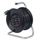 Extension cord reel, schuko, 50m, 4-pin, 3x1.5mm2, with thermal protection, black, IP20, AS Schwabe, 11101